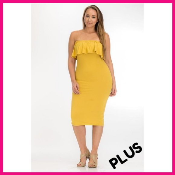 Dresses & Skirts - NWT Plus Size Bodycon Ruffled Tube Dress Yellow